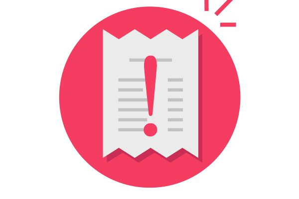 Icône d'un document blanc avec un point d'exclamation rouge sur fond circulaire rose, indiquant des mentions obligatoires.