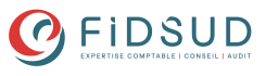 Logo de FiDSUD avec un symbole bleu et rouge, accompagné des mots "Expertise Comptable | Conseil | Audit".